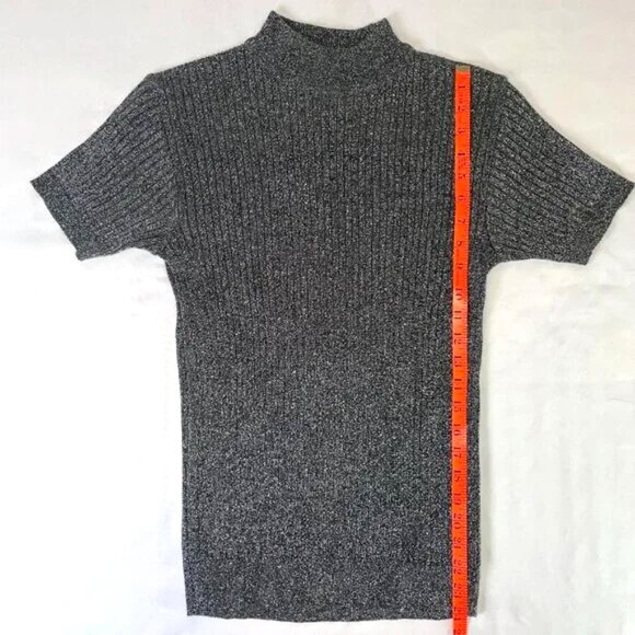 Sarah Bentley Metallic Mock Neck Turtleneck Sweater Short Sleeves Ribbed Size S - Picture 6 of 8
